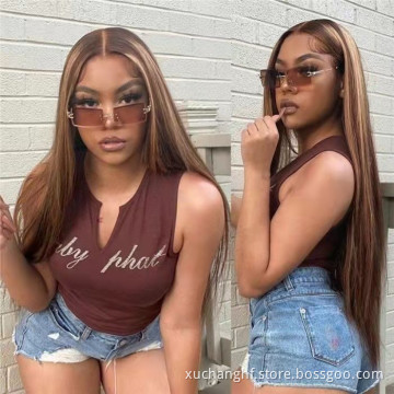 Brazilian virgin cuticle aligned hair vendors per Plucked ombre Highlight 150% Transparent HD Lace closure 4x4 human hair Wigs